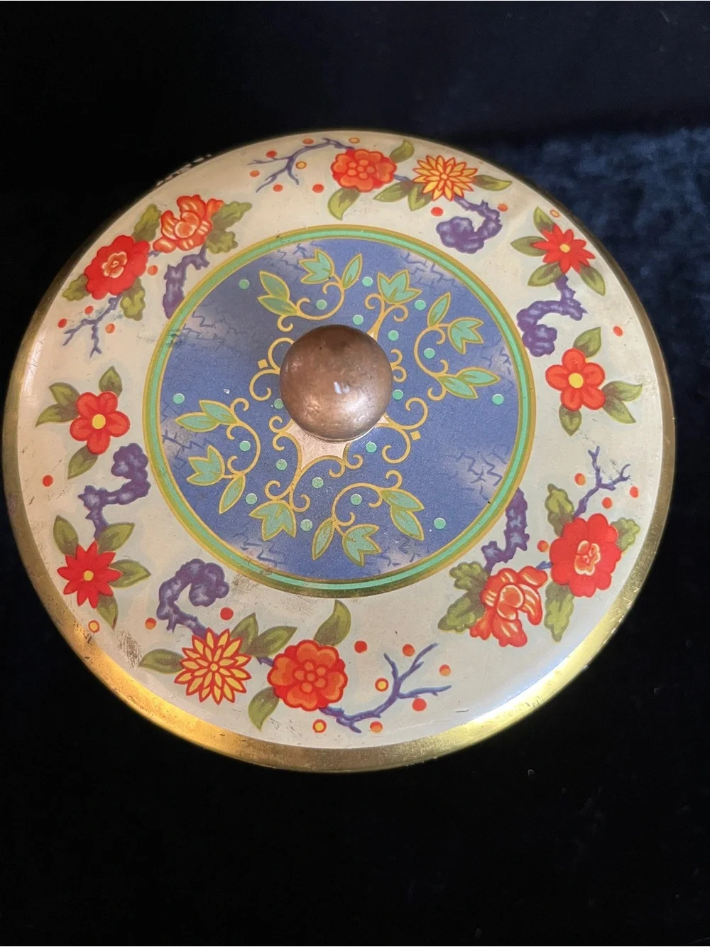 Vintage Floral Colorful Made in England Metal Container Jar With Lid